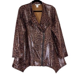 Feratelli Moto Jacket Animal Print Handkerchief Hem Leopard Brown Women’s XL
